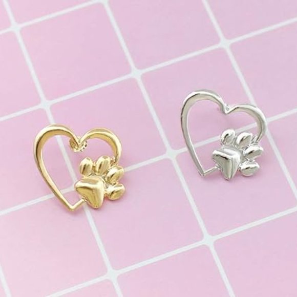 Silver Cartoon Paw Print Heart Shape Alloy Plating Unisex Brooches - Picture 1 of 6